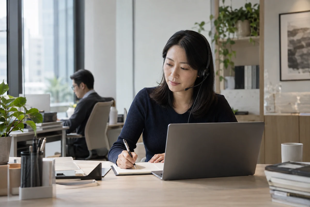 Chuyên viên tư vấn tuyển dụng trao đổi với ứng viên và ghi nhận thông tin, minh họa do AI tạo